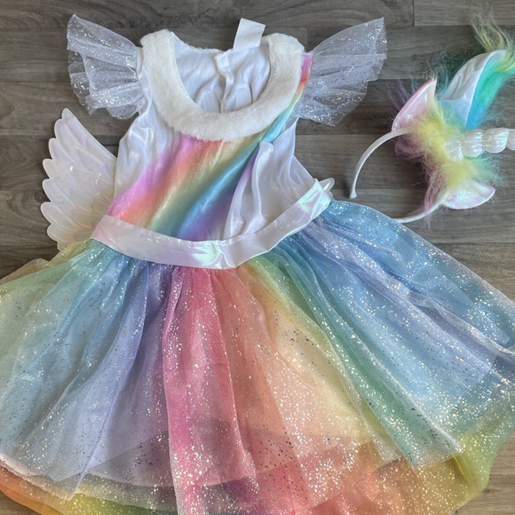 Rainbow Unicorn Kids Halloween Costume Dress with Wings - Picture 7 of 11
